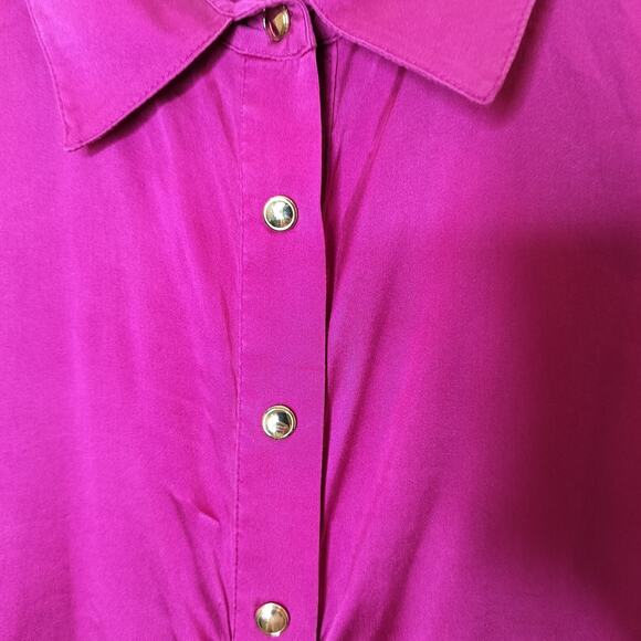 Cache Silk Blouse Button Up Stretch Ruched Long Sleeve - Picture 4 of 8